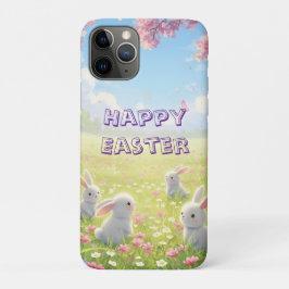 ラベンダーイースター かわいい 白うさぎ 花 春 iPhone 11 PROケース