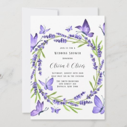 ラベンダーウィステリアアンド蝶ウェディングシャワー 招待状 (正面)