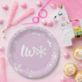 ラベンダーウィンターセカンド誕生日スノーフレークプレート ペーパープレート (パーティー)