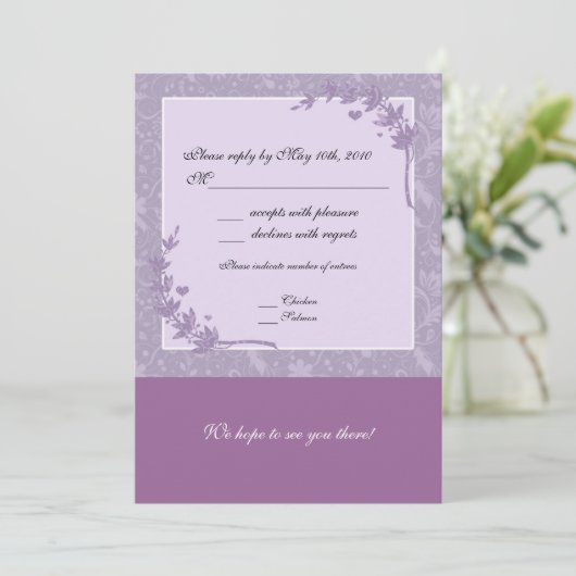 ラベンダーウェディングRSVPノートカード 招待状 (スタンド正面)