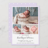 ラベンダーウェルカムベビース生まれたばかりのタスガール誕生 案内状 (正面/裏面)