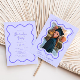 ラベンダーウェーブフォトフレーム卒業招待状 招待状
