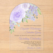 ラベンダーウォーターエレガントカラーバラ結婚アーチズ アクリル招待状 (正面)