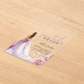 ラベンダーウォーターカラーガウンフローラブライダルシャワー アクリル招待状 (レイダウン)