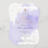 ラベンダーウォーターカラーバプテスマ+1歳の誕生日 招待状 (正面/裏面)
