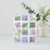 ラベンダーウォーターカラーフィールドオブフラワーメドウチューリップ ポストカード (スタンド正面)