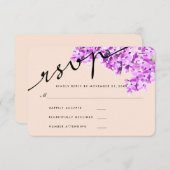 ラベンダーウォーターカラーフラワーウェディングRSVP モダン 出欠カード (正面/裏面)