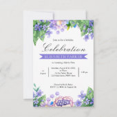 ラベンダーウォーターカラーフラワーズ誕生日招待状 招待状 (正面)