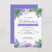 ラベンダーウォーターカラーフラワーズ誕生日招待状 招待状 (正面/裏面)