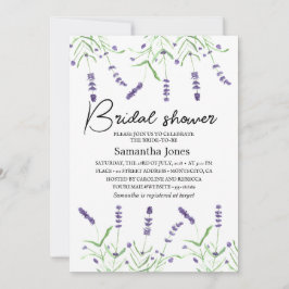 ラベンダーウォーターカラーフラワーパープルブライダルシャワー 招待状
