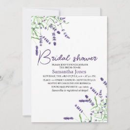 ラベンダーウォーターカラーフラワーパープルブライダルシャワー 招待状