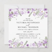 ラベンダーウォーターカラーフローラスクエア結婚ズ 招待状 (正面)