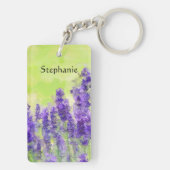 ラベンダーウォーターカラーフローラパープルイエローアート キーホルダー (裏面)