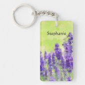 ラベンダーウォーターカラーフローラパープルイエローアート キーホルダー (正面)