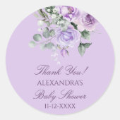 ラベンダーウォーターカラーフローラベビーシャワーありがとう ラウンドシール (正面)