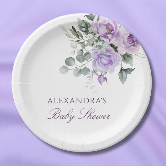 ラベンダーウォーターカラーフローラベビーシャワー ペーパープレート