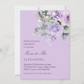 ラベンダーウォーターカラーフローラベビーシャワー 招待状 (正面)