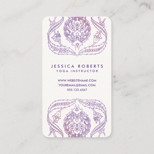 ラベンダーウォーターカラーフローラボヘミアンデザイン 名刺 (裏面)