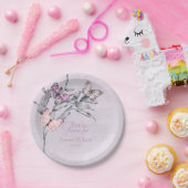 ラベンダーウォーターカラーリーフアンド蝶ブライダル ペーパープレート (パーティー)