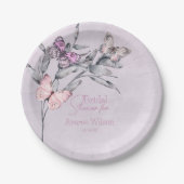 ラベンダーウォーターカラーリーフアンド蝶ブライダル ペーパープレート (正面)