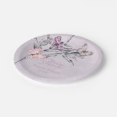 ラベンダーウォーターカラーリーフアンド蝶ブライダル ペーパープレート (アングル)