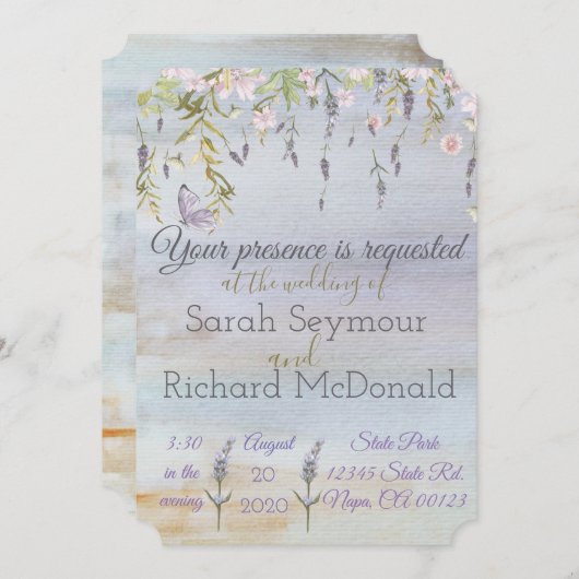 ラベンダーウォーターカラー結婚式招待状 招待状 (正面/裏面)