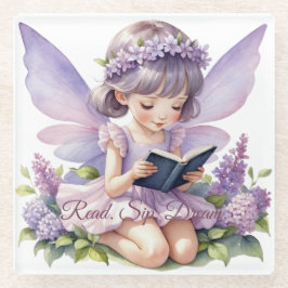 ラベンダーウォーターカラー読妖精の本 ガラスコースター
