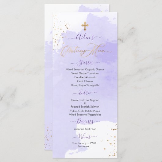 ラベンダーウォーターカラー《キリスト教》洗礼式や命名式+1stバースデーメニュー メニュー (正面/裏面)