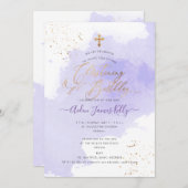 ラベンダーウォーターカラー《キリスト教》洗礼式や命名式+1st誕生日の招待 招待状 (正面/裏面)