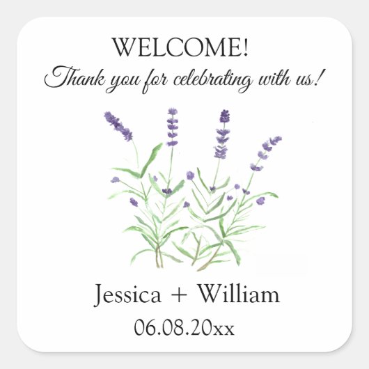 ラベンダーウォーター色モダンフローラ結婚ズ スクエアシール (正面)