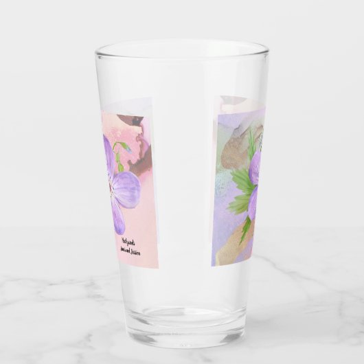 ラベンダーウオータカラーフローラデザインガラス タンブラーグラス (左)