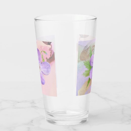 ラベンダーウオータカラーフローラデザインガラス タンブラーグラス (右)
