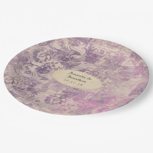 ラベンダーエフェメラダマスクウェディング ペーパープレート (アングル)