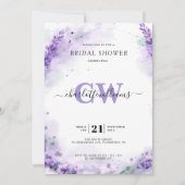 ラベンダーエレガントウオーターカラーモノグラムブライダルシャワー 招待状 (正面)
