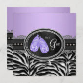 ラベンダーエレガントパープルゼブラベビーシャワー 招待状 (正面/裏面)