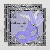 ラベンダーエレガントパープルマスクマスカレードパーティー 招待状 (正面/裏面)