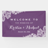 ラベンダーエレガントパープルレースパターン結婚式パーティー 横断幕 (横)