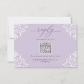 ラベンダーエレガントパープルヴィンテージウェディングQRコード 出欠カード (正面)