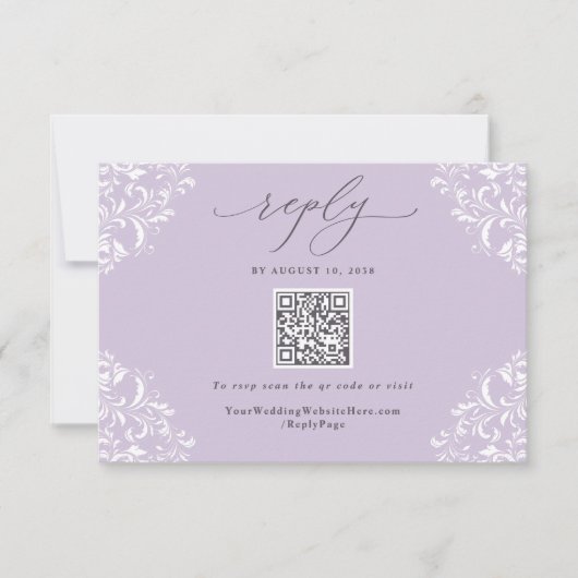 ラベンダーエレガントパープルヴィンテージウェディングQRコード 出欠カード (正面)