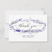 ラベンダーエレガントフローラ薄紫マウヴブライダルシャワー サンキューカード (正面)