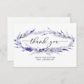 ラベンダーエレガントフローラ薄紫マウヴブライダルシャワー サンキューカード (正面/裏面)