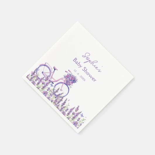 ラベンダーエレガントワイルドフラワー自転車のベビーシャワー スタンダードカクテルナプキン (角)