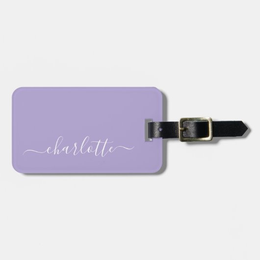 ラベンダーエレガント薄紫スクリプトパーソナライズされた名 ラゲッジタグ (正面横)