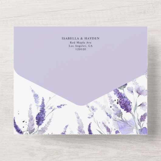 ラベンダーエレガント薄紫フローラ結婚植物学 オールインワン招待状 (裏面)