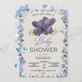 ラベンダーエレファントベビーシャワー招待状 招待状 (正面/裏面)