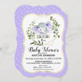 ラベンダーエレファント·ベビモダンーシャワー 招待状 (正面/裏面)
