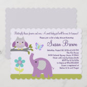 ラベンダーオウルエレファントバタフライベビーシャワー招待状 招待状 (正面/裏面)