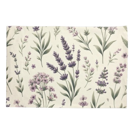 ラベンダーオンクリームヴィンテージフローラピローケース 枕カバー (裏面)