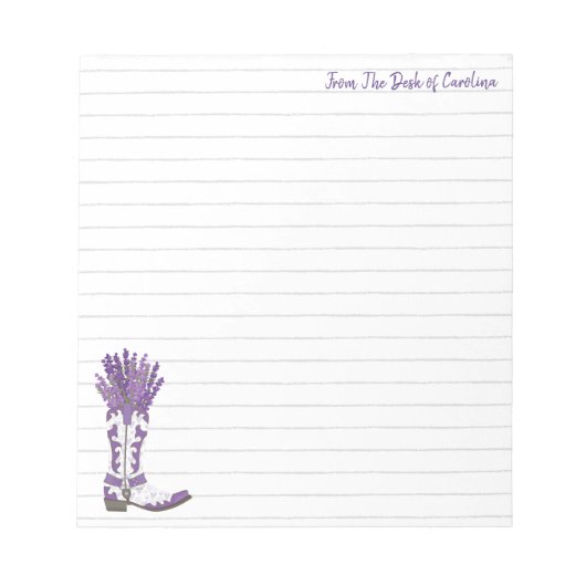 ラベンダーカウボーイパーソナライズされたブーツ ノートパッド (正面)