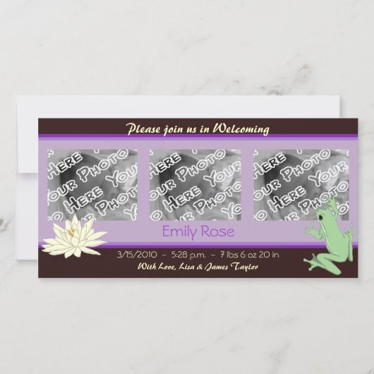 ラベンダーカエルとハスの誕生のお知らせ 案内状 (正面)